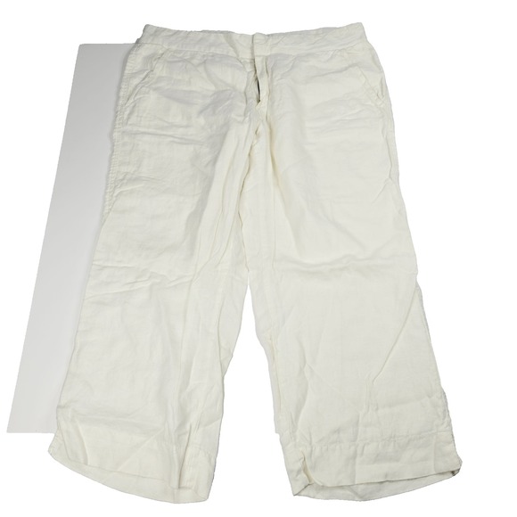 Old Navy Pants‎ Womens 12 White Linen Casual Just Below Waist Summer Lightweight - Picture 1 of 9
